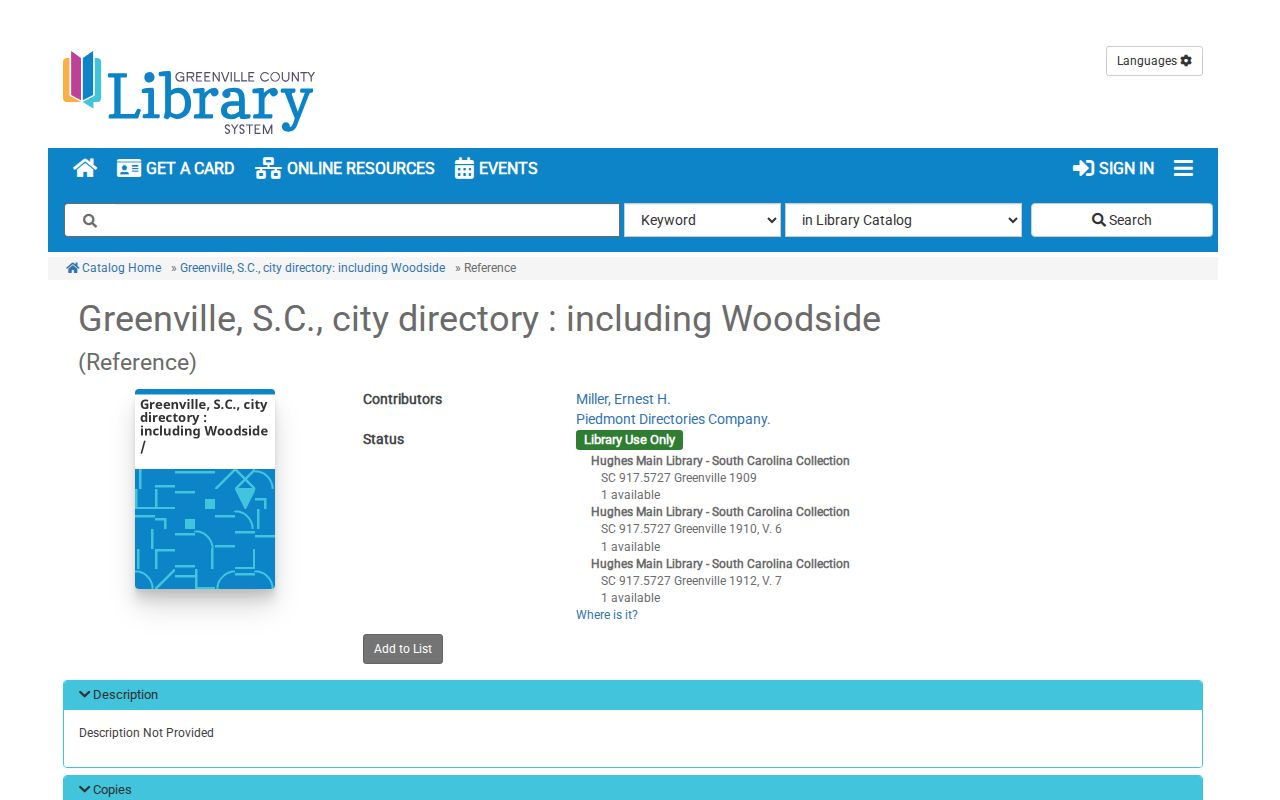 Simpsonville city directory Piedmont catalog record