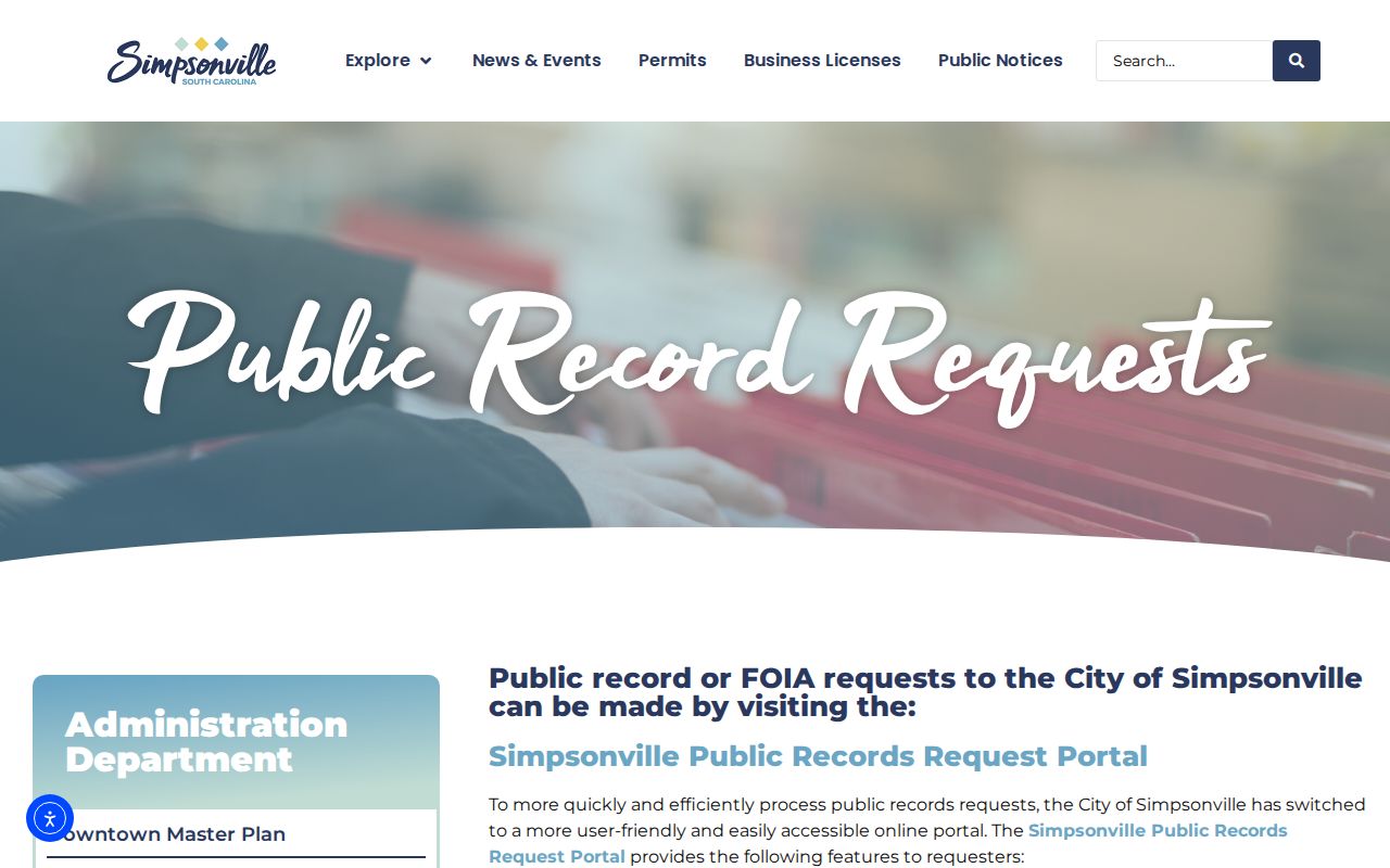 Simpsonville residents directory public records request portal