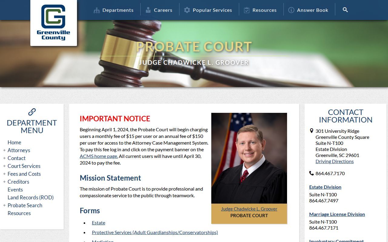 Simpsonville resident lookup Greenville Probate Court access