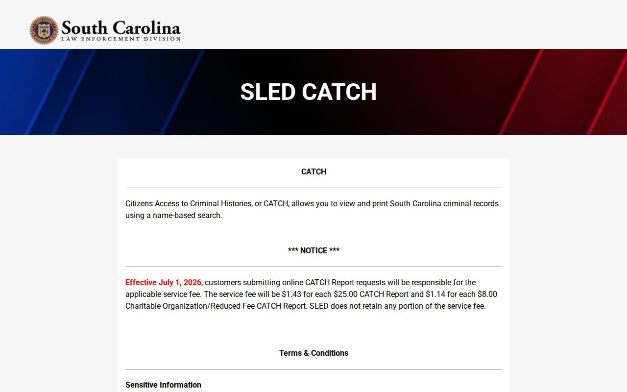 Simpsonville resident lookup SLED CATCH record check